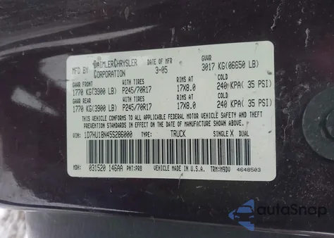 2005 Dodge Ram 1500 Slt/Laramie z USA, uszkodzony, nr VIN 1D7HU18N45S286000